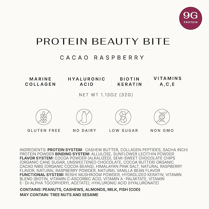 Beauty FX Collagen Protein Bars – Cacao Raspberry | 10g Protein, Hyaluronic Acid, Biotin, Marine Collagen, Hydrolyzed Keratin | Healthy Hair, Lean Muscle & Firm Skin | Anti-Aging | 12-Pack