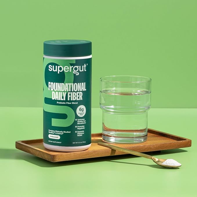 Supergut Foundational Daily Fiber Powder, Sugar Free & Vegan Prebiotic Fiber Blend for Gut Health & Digestive Support, Supplement for Men & Women with Solnul & Sunfiber, Unflavored, 20 Servings
