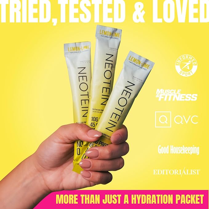 NEOTEIN: Electrolyte Powder Packets, Protein Powder with 10g Protein & Collagen | Hydration Packets - Zero Sugar, NO Fillers, NO Carbs | Lemon Lime | 45 Calories | Keto & Paleo | Pack of 15