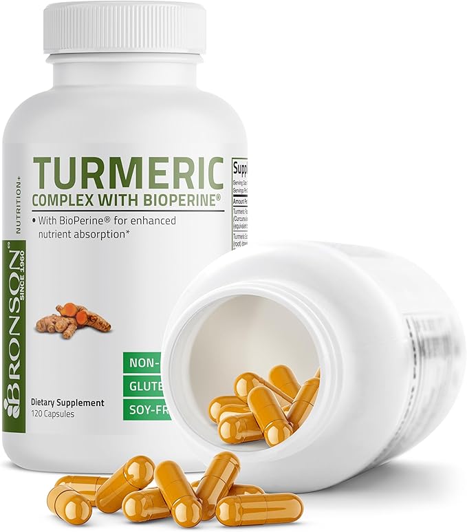 Bronson Turmeric Curcumin with BioPerine - High Potency Premium Joint Support with 95% Standardized Curcuminoids - Non-GMO Capsules with Black Pepper - 120 Count