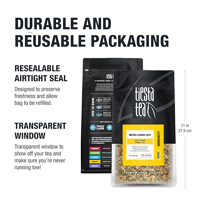 Tiesta Tea - Meyer Lemon Zest, Loose Leaf, Zesty Lemon Herbal Tea, Premium Caffeine Free Blend, Make Hot or Iced & Brews Up to 200 Cups, 16 oz Resealable Bulk Pouch