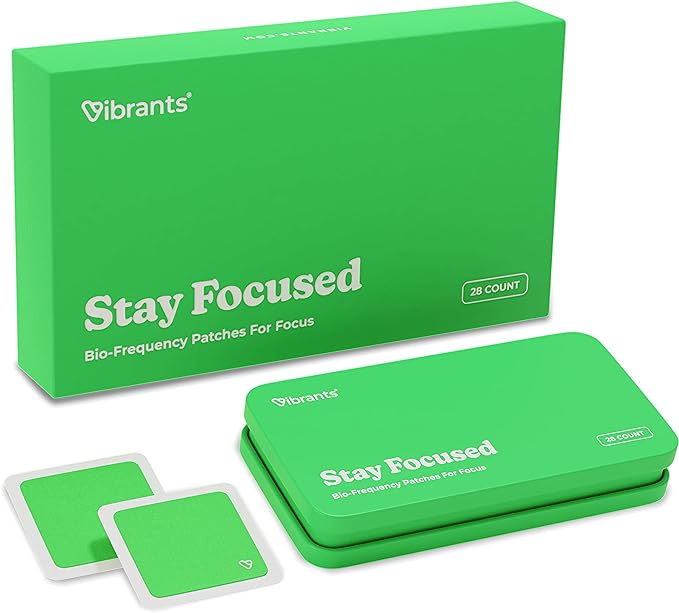 Vibrants Stay Focused Patches | Essential Pack of 28 Natural Bio-Frequency Patches for Focus Plus Refillable Case