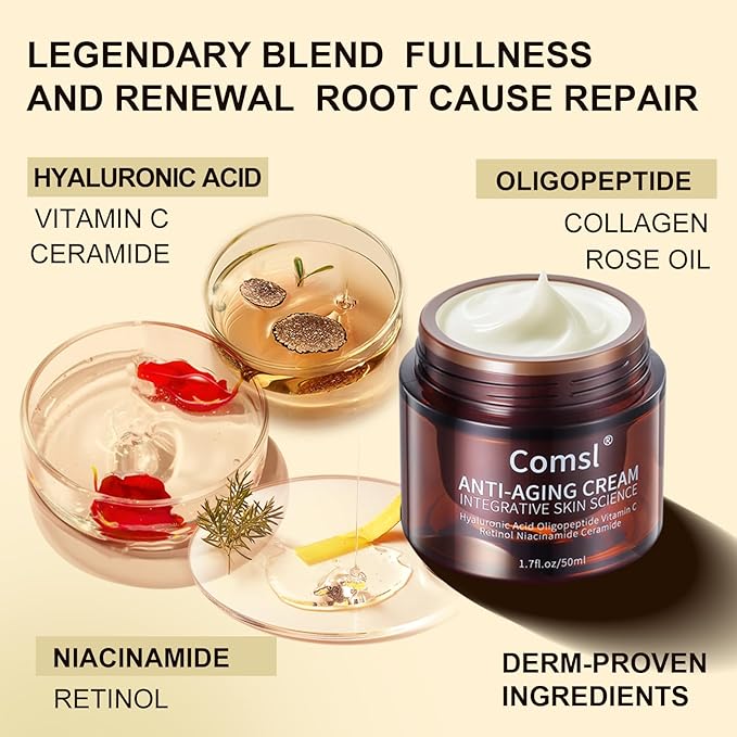 Collagen, Hyaluronic acid, Oligopeptides, Vitamin C, Retinol, Niacinamide, Ceramide - Anti-Aging Face Moisturizer for Face, Firming Skin Care,Neck & Upper Chest - Made in USA,1.7 fl.oz.