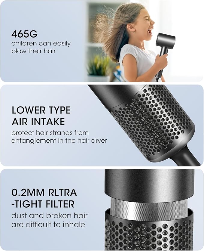 Hair Dryer,110000 RPM High-Speed Brushless Motor for Fast Drying Quiet Compact Hair Blow Dryer with Magnetic Diffuser for Curly Hair for Home Travel Salon #200Black