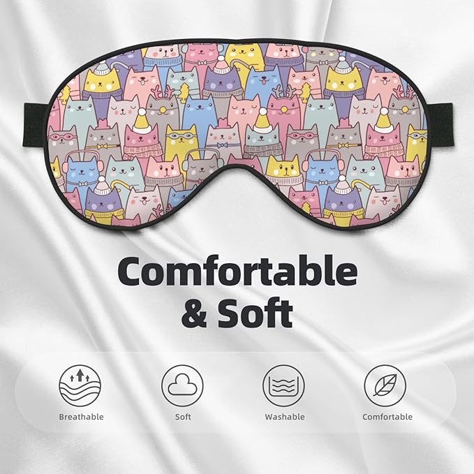 Sleep Eye Mask Christmas Cute Cats Sleep Mask for Women Men Comfortable Eye Mask with Adjustable Strap Soft Eye Cover Blindfold for Travel Yoga Nap Shift Work