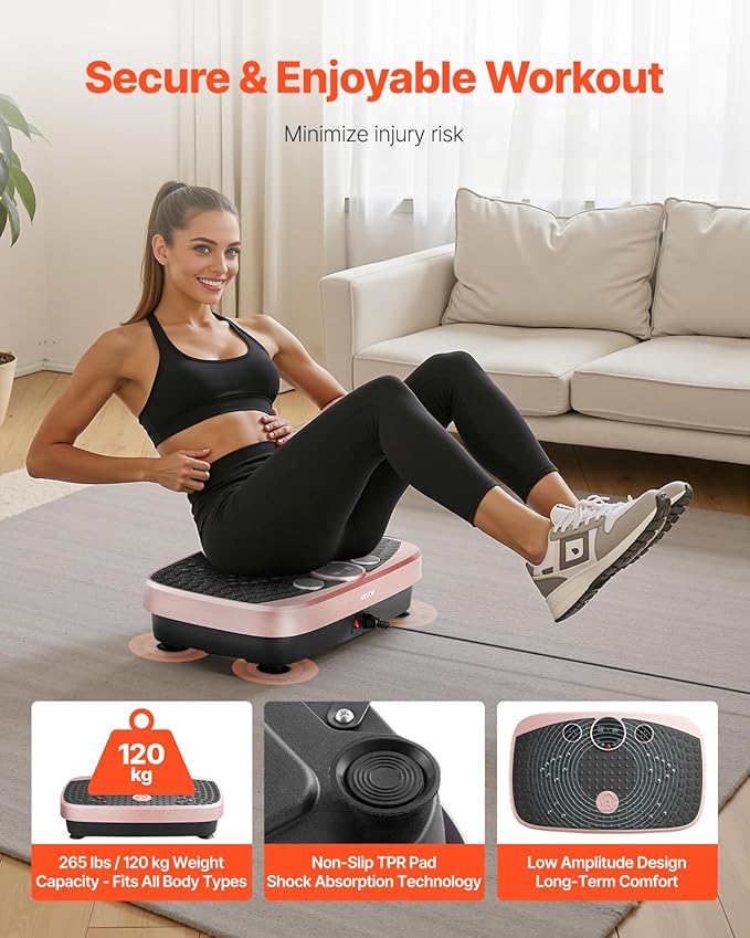 VEVOR Vibration Plate Exercise Machine, Whole Body Shaker for Lymphatic Drainage and Weight Loss, Home Workout Gym Fitness Equipment with 2 Resistance Bands, Vibrating Platform for Women Men