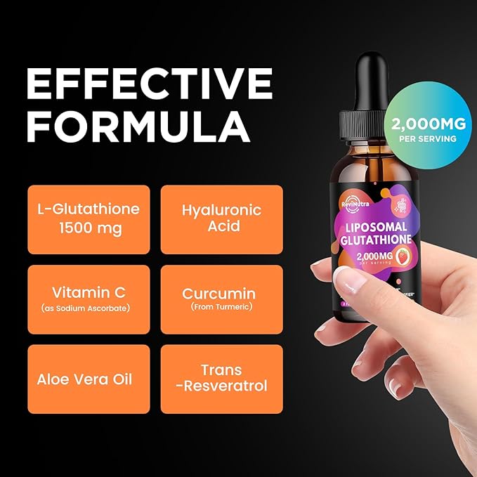 2 Pack Liposomal Glutathione Supplement - 2000mg Glutathione Liquid Drops with Vitamin C, Curcumin & Trans-Resveratrol - Powerful Antioxidant for Immune, Skin Health & Liver Detox - Strawberry