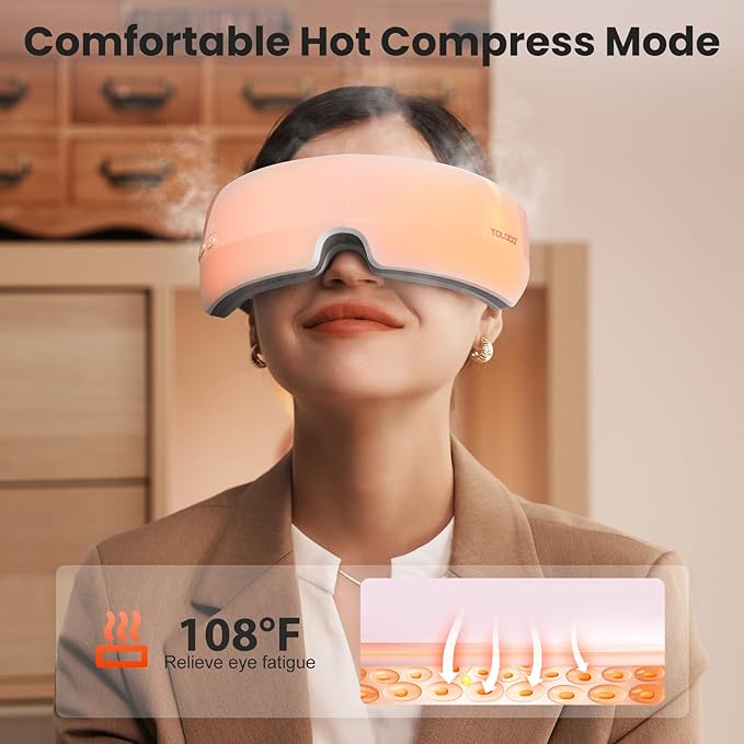 TOLOCO Eye Massager with Heat,Bluetooth Music,Compression,Electric Adjustable Eye Massager,Improve Sleep,Holiday,Birthday,Christmas Gifts Eye Mask for Women Men