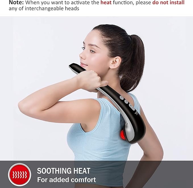 Snailax Cordless Handheld Back Massager - Rechargeable Percussion Massage with Heat, Deep Tissue Massager for Whole Body