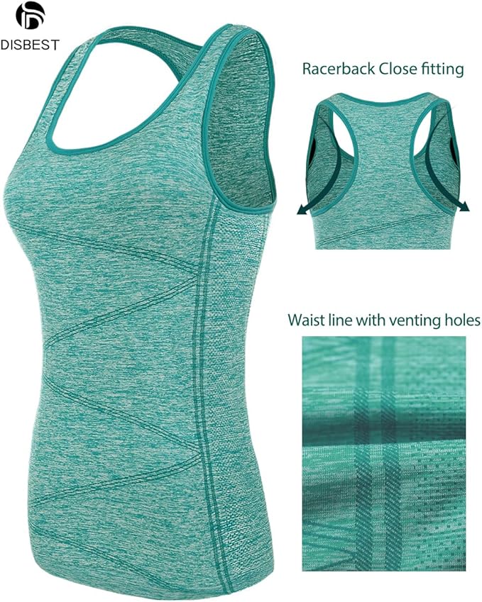 Disbest Yoga Tank Top, Women's Performance Stretchy Quick Dry Sports Workout Running Top Vest with Removable Pads
