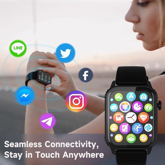 Smart Watches for Women Men, 1.83" HD Smartwatch with 120 Sports Modes, IP67 Waterproof, Bluetooth Call and Music Control;Heart Rate and Sleep Monitor (Black)