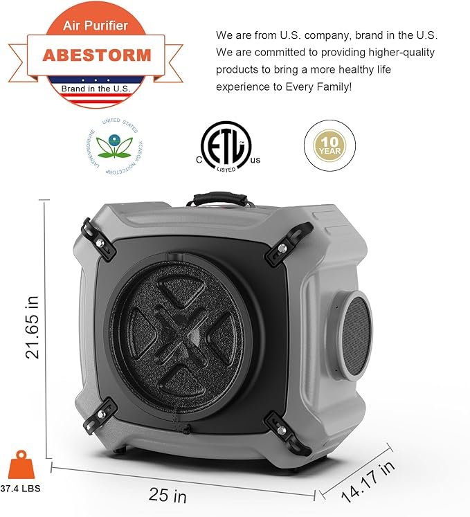 Abestorm Air Scrubber 4 Stage with UV-C Light, HEPA/Activated Carbon Filter, MERV-10 Filter, Industrial Commercial Air Scrubbers Negative Air Machine Cleaner, 550CFM Airflow, V2