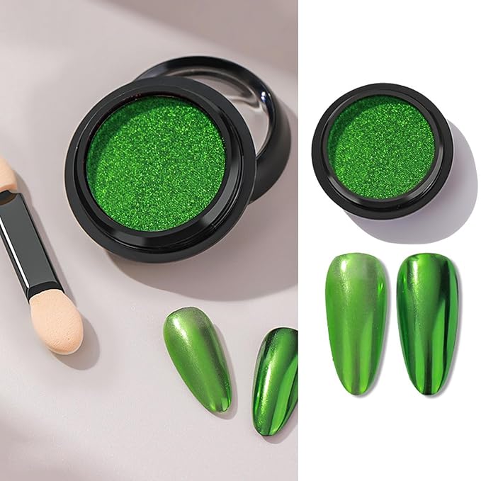 Holographic Mirror Green Chrome Nail Powder Effect Pure Metallic Dust Sequins UV Green Gel Nail Chrome Powder for Nails Art Decoration