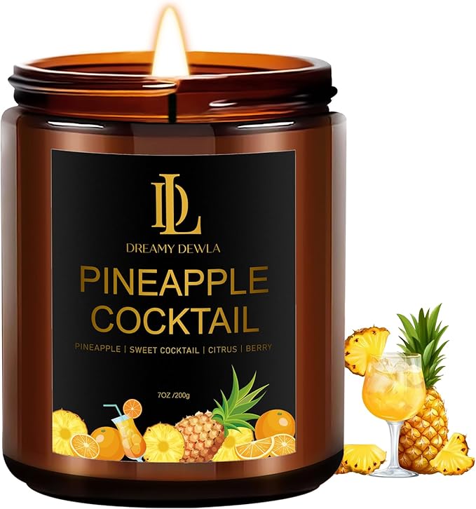 Pineapple Cocktail Candles, 7oz Pineapple Cocktail Scented Candle, Natural Soy Candles for Home Scented, Long Lasting with 50 Hour Burn Time, Gifts for Men Women