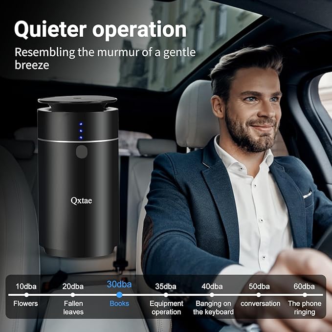 Waterless Car Diffuser for Essential Oils. Battery Operated Air Freshener, USB-C Rechargeable, Quiet, Leak-Proof, Countdown Timer, Auto-Off, Perfect for Car Home Office(Silver)