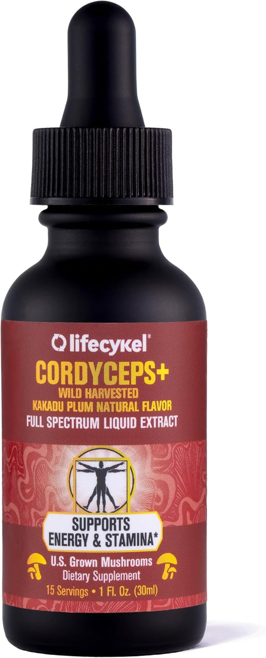 Life Cykel Cordyceps Mushroom Extract with Kakadu Plum - Energy, Stamina & Vitality Support, Natural Aging Supplement - Non-GMO and Vegan Tincture - 1Fl Oz