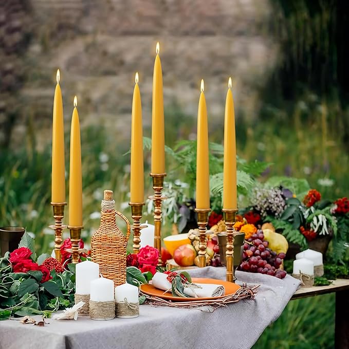 12 Pack Beeswax Taper Candles,8in Dripless Pure Beeswax Candles Non Toxic,8 Hours Long Burning 100% Natural Candle Sticks,Smokeless and Unscented Bees Wax Candle for Home,Prayer,Tall Tapered