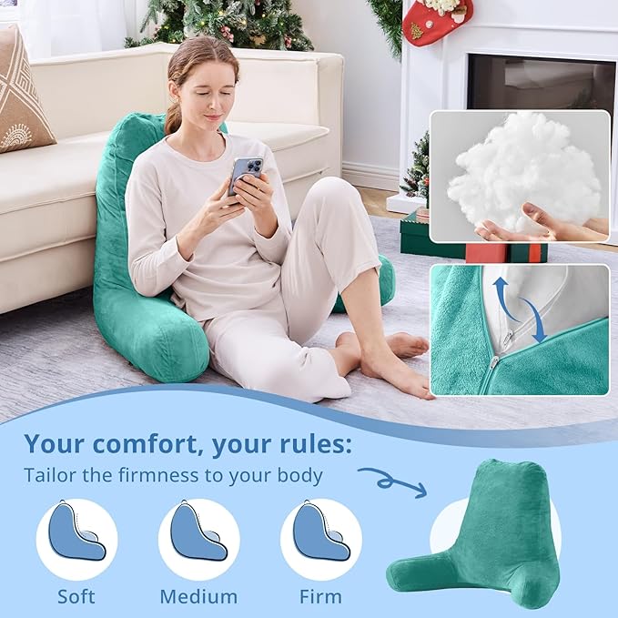 Sasttie 25-inch Reading Pillows for Sitting in Bed Adult, Jumbo Velvet Back Pillow Bed Sitting Up, XL High Back-Rest Support Cushion for Sit Up on Couch & Floor, Oeko-Tex Certified, Teal Cyan