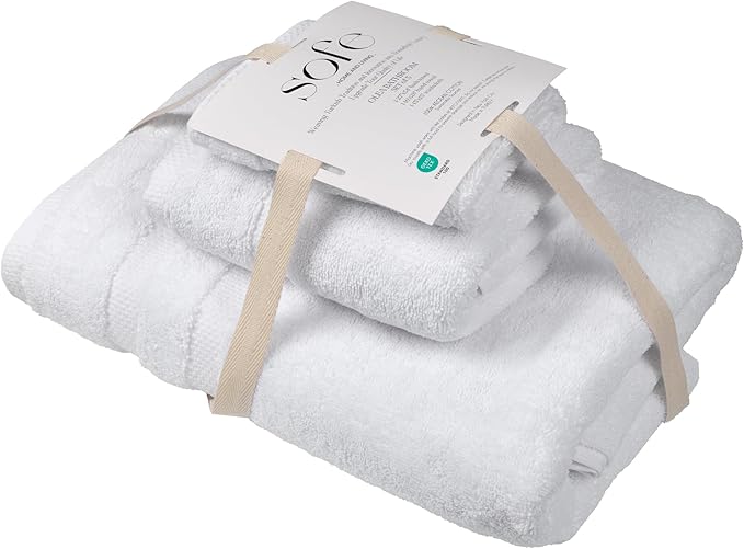 SOFE H&L | Olea Luxury Turkish Cotton Bath Towels Set of 3 : 1 Bath Towel, 1 Hand Towel, 1 Wash Cloths, White |Thick, Premium, Soft, Durable, Absorbent - Hotel Quality Towel Sets for Bathroom