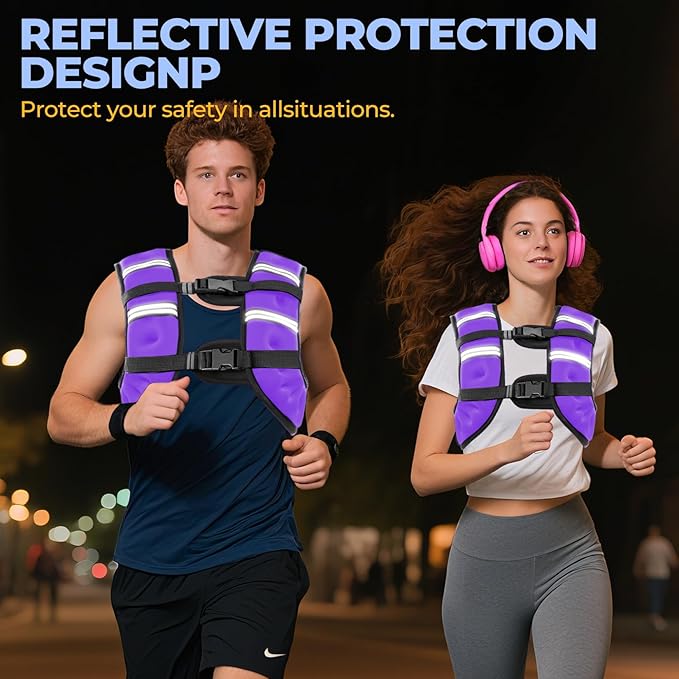 Weighted Vest, 12lb/16lb/20lb Weight Vest with Reflective Stripes for Men Women, Two Adjustment Straps for Workout, Strength Training, Running, Fitness, Muscle Building, Weight Loss