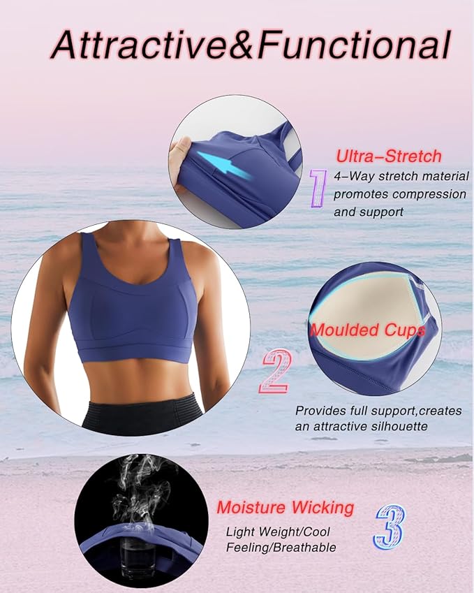 RUNNING GIRL High Impact Sports Bras for Women,Racerback Running Bra Workout Crop Tank Tops Longline Sports Bra Push up