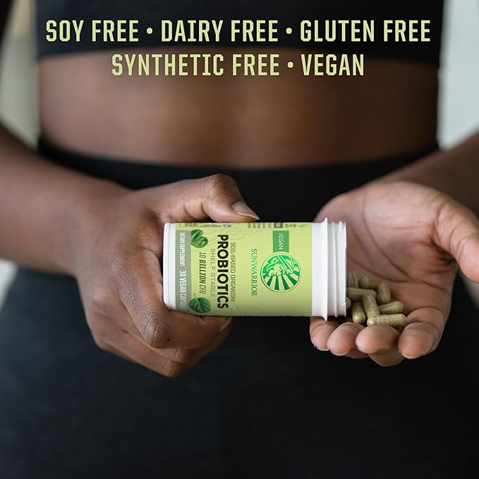 Sunwarrior Probiotics Soil-based Vegan Capsules | 10 billion CFU for Digestion Soy Free Gluten Free Dairy Free | 30 CT