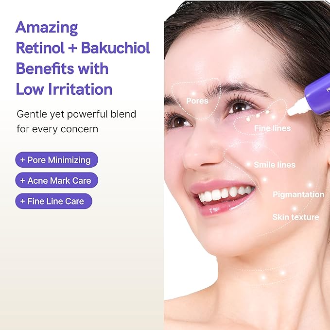 Korean Retinol 0.1% + Bakuchiol 0.5% Cream | Anti-Aging Cream for Face, Neck & Eyes | Fades Pigmentation, Dark Spots & Wrinkles | Gentle Daily Skincare for Beginners (30ml / 1.01 fl oz)