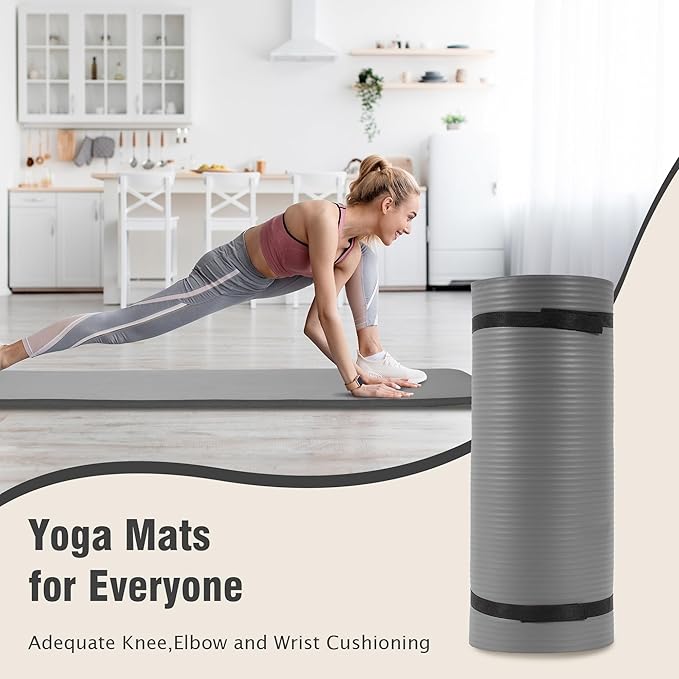 Yoga Mat 1-Inch Extra Thick High-Density Exercise Mat with Non-Slip Surface & Carry Strap for Men & Women Tear-Resistant Pilates Workout Mat for Home Gym, Floor Fitness, Graphite