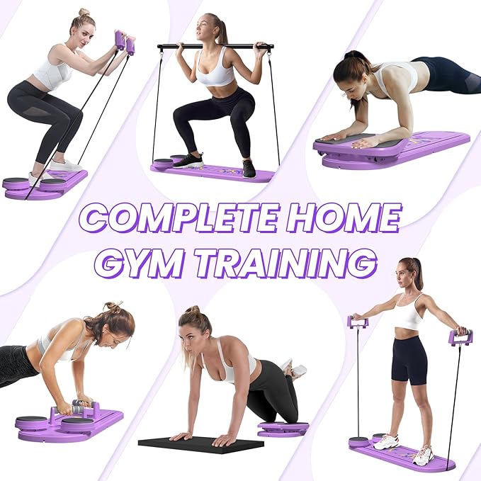 Portable Pilates Reformer Board, Professional Foldable Multi-Purpose Pilates Board for Full Body Workout, Home Pilates Training Equipment Sliding Board, Lavender Purple