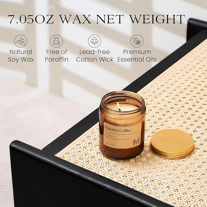 M&SENSE Roasted Coffee Candles for Home Scented Aromatherapy Candle Gift Set for Women and Men,7.05oz Soy Wax Long Lasting Amber Jar Candles Gift for Birthday Housewarming Mother's Valentine Day