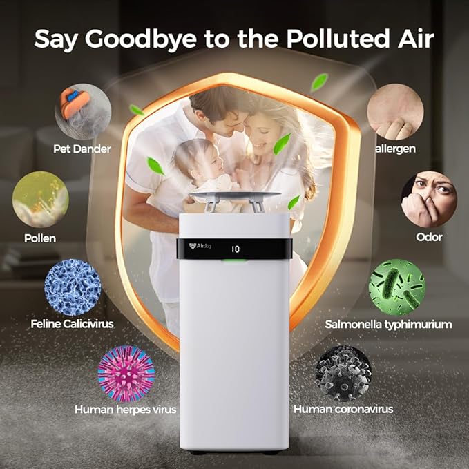 Airdog Air Purifier for Home Pets Air filters Covers Up to 1614 Ft² TPA Technology Filter with Air Quality Display,Quiet Air Cleaner with Washable Filter,Remove Dust Smoke Odor,Smart Control