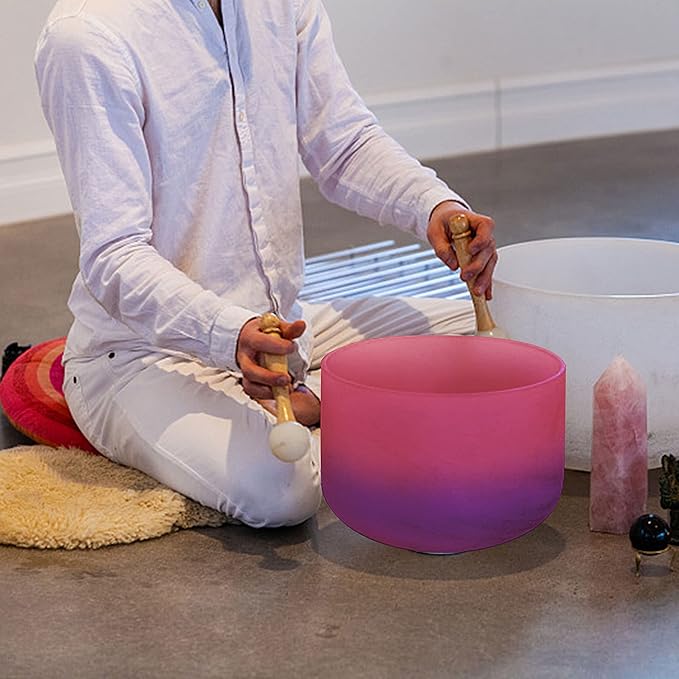 TOPFUND Pink Purple F Note Crystal Singing Bowl Heart Chakra 10 inch with Heavy Duty Carrying Case and Suede Mallet