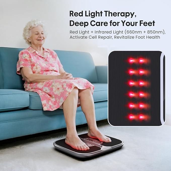 Foldable EMS Foot Massager for Neuropathy with Light, NMES Foot Stmulator, Dual Physiotherapy, Portable Storage Bag and 8 Electrodes, Transcutaneous Electrical Nerve Stimulator