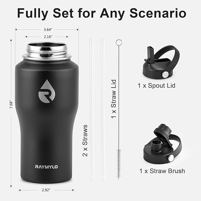 18 oz Insulated Water Bottle with Straw fit in Car Cup Holder, Triple Wall Vacuum Stainless Steel(Cold 48 hrs, Hot 24 hrs), Leakproof & Non-BPA, Hydro Travel Flask with Straw and Spout Lid