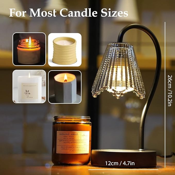 Black Candle Warmer Lamp, Electric Candle Warmer with Dimmable Light, Scented Wax Melter, No Smoke, with 2 Light Bulbs, Wax Melt Warmer for with Small Scented Candles, Home Decor