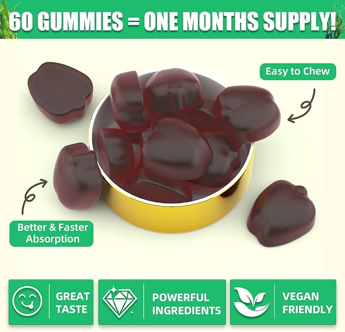 Irish Sea Moss Gummies: Seamoss Gummies Supplement with Bladderwrack Burdock Root & Ashwagandha Boosts Immune Support Gut Health Vegan Supplement for Adults & Kids 60 Gummies