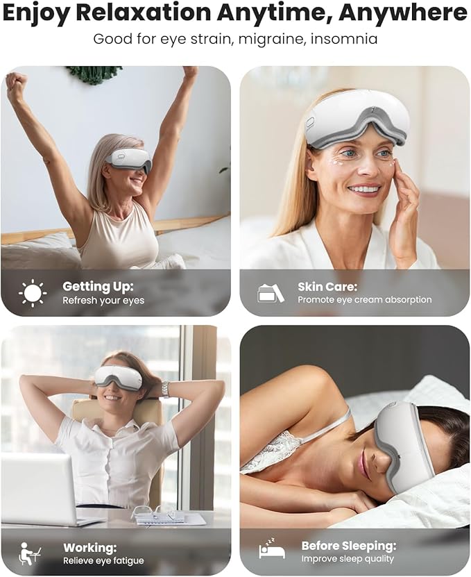 Nekteck Eye Massager with Heat, Birthday Gifts Bluetooth Eye Mask Massage for Migraine Relief, Heated Smart Migraine Massager to Reduce Strain, Dry Eyes, Sleep Relaxation, Christmas Gift for Her Him