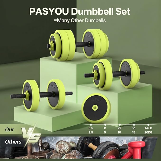PASYOU Adjustable Dumbbells Sets, 4 in 1 Free Weight Set with Connector, Workout Weights Dumbbells Set Used as Barbell Kettlebell Push up Stand Ab Roller for Workout Gym Home Fitness