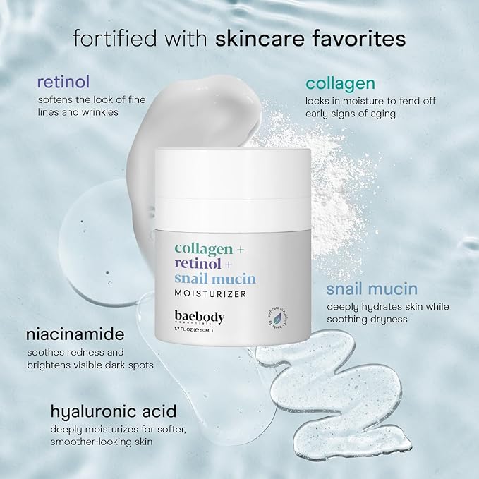 Baebody Collagen Retinol Snail Mucin Face Moisturizer with and Snail Mucin Face Serum Beauty Bundle