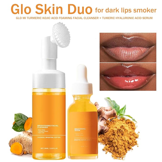 Turmeric Face Wash with Brush, Turmeric Foaming Face Cleanser & Face Serum, Deep Cleansing Exfoliating Moisturizing for Women, All Skin (2,Combo)