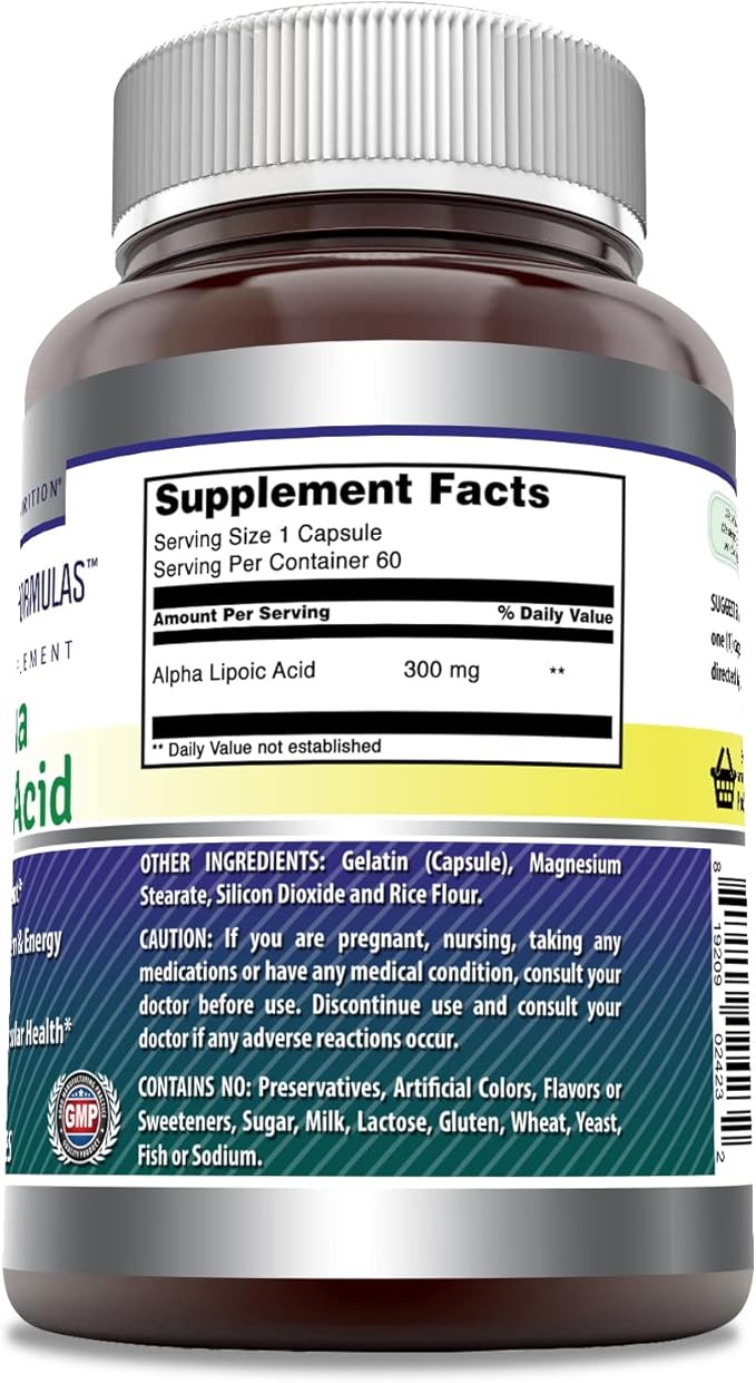 Amazing Formulas Alpha Lipoic Acid 300 mg Capsules Supplement | Non-GMO | Gluten Free | Made in USA (60 Count)