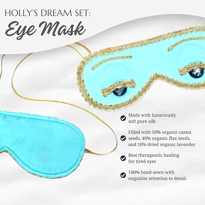Utopiat Audrey Hepburn Style Silk Sleep Mask & Ear Plugs with Tassel Set for Women | Cute Eye Mask Earplugs Sleeping Beauty Set Costume Accessory