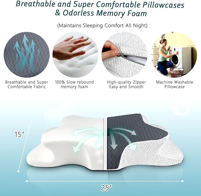 Cervical Pillow for Neck Pain Relief, Memory Foam Pillows, Ergonomic Contour Bed Pillow, Soft for Side Sleep Stomach Sleeping and Back Sleepers