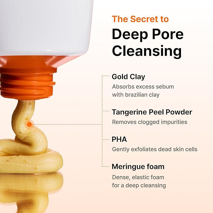 DearKlairs Freshly Juiced Vitamin Clay Mask Cleanser, Deep Pore Wash, Clear Radiant Skin, Glutathione, Tangerine peel powder, PHA, Niacinamide (5.07 fl.oz (Pack of 1))