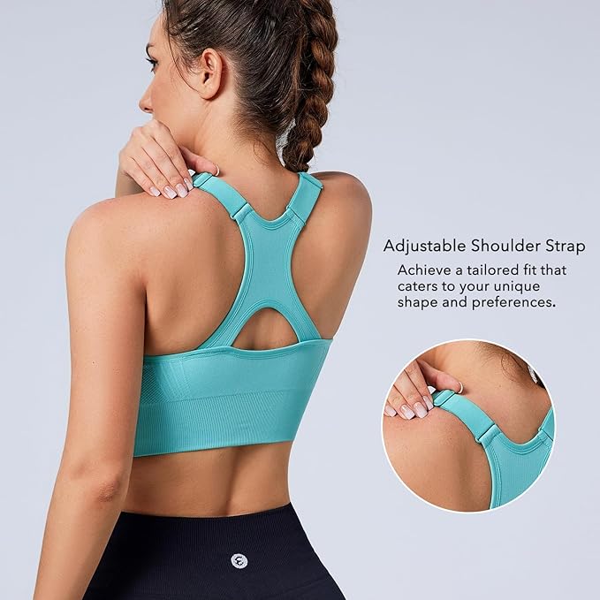 Evercute Adjustable Sports Bras for Women 3/4 Pack Racerback High Support Bras Padded Workout Bras Seamless Yoga Athletic Bra