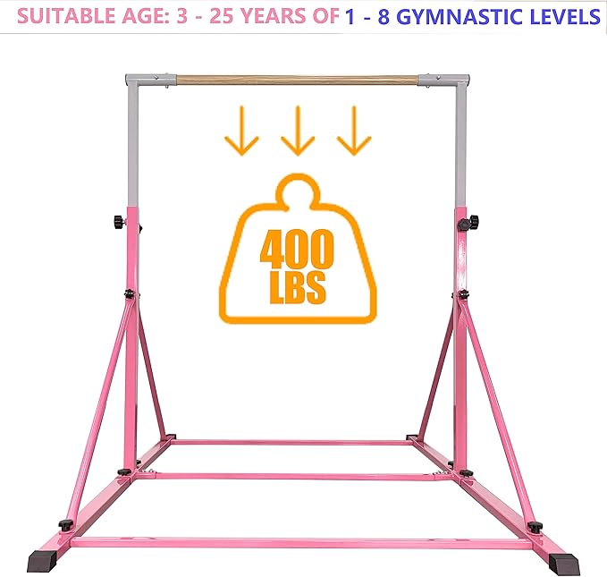 Gymnastic Bar for Kid and Teenage Ages 3-25, 5 FT / 6 FT Base Length, 5 FT / 6 FT Height, Gymnastic Kip Bar Horizontal Bar for Gymnast, Gymnastic Training Equipment for Home and Club Use