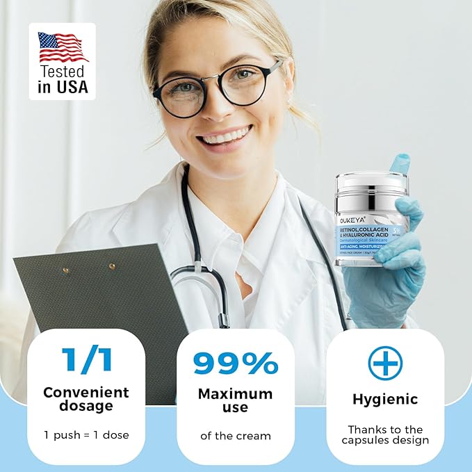 OUKEYA Retinol Cream for Face,Wrinkle for Women, Anti-Aging Moisturizer, Neck Firming & Décolleté, Moisturizer Face Cream, Day Night with 5% Hyaluronic Acid