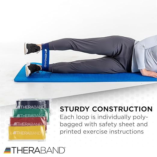 THERABAND Resistance Band Loop Set, Pack of 4, 12" Color Coded Exercise Bands from Beginner to Advanced Levels, for Strength, Stretching, Home Workouts, Pilates, Physical Therapy, For Men and Women