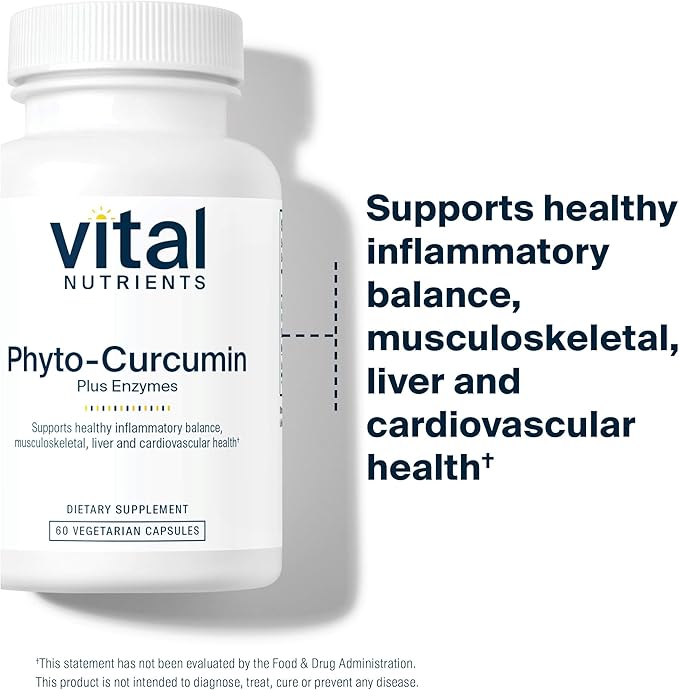 Vital Nutrients Phyto-Curcumin Plus Enzymes | Curcumin Supplements with Phytosome Extract | Support for Muscle, Bone, Liver, and Heart Health* | Gluten, Dairy, Soy Free | 60 Capsules