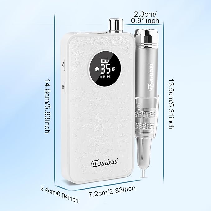 Nail Drill Professional 35000RPM, Cordless Electric Nail File Drills para Uñas, Portable Rechargeable E File 7 Bits Manicure Pedicure Kit for Acrylic Nails Gel Remover Salon Home Tools, White